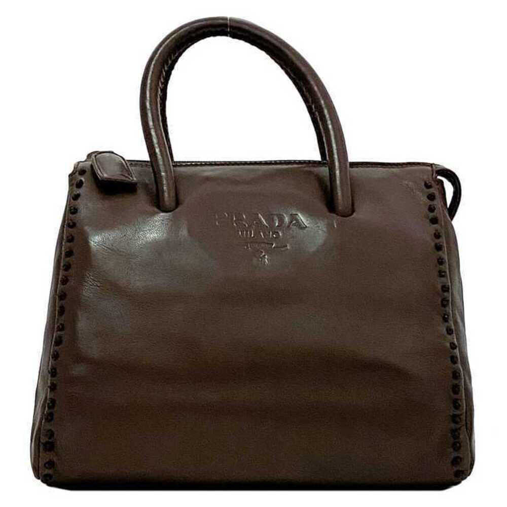 Prada Handbag Brown Leather Logo Zipper Bag Retro